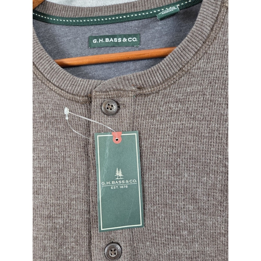 GH BASS & Co Mens XL Henley Thermal Long Sleeve Knit Shirt Heather Stretch NEW